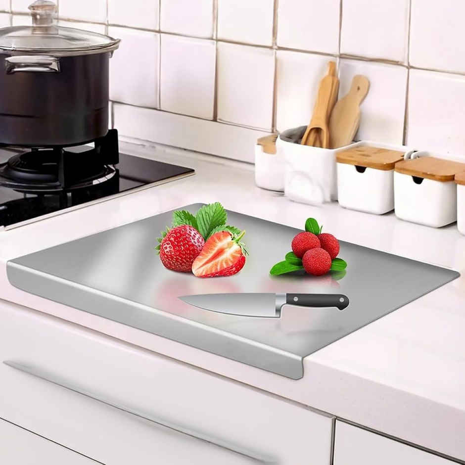 Youbee Stainless Steel Heavy Duty Chopping Board With Lip For Kitchen - For Vegetables, Fruits