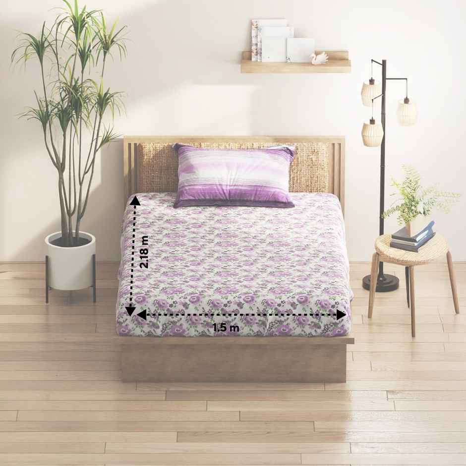Kopa Extra Smooth Micro Single Bedsheet 3pc Set with 1 Pillow Cover Floral Grey/Purple