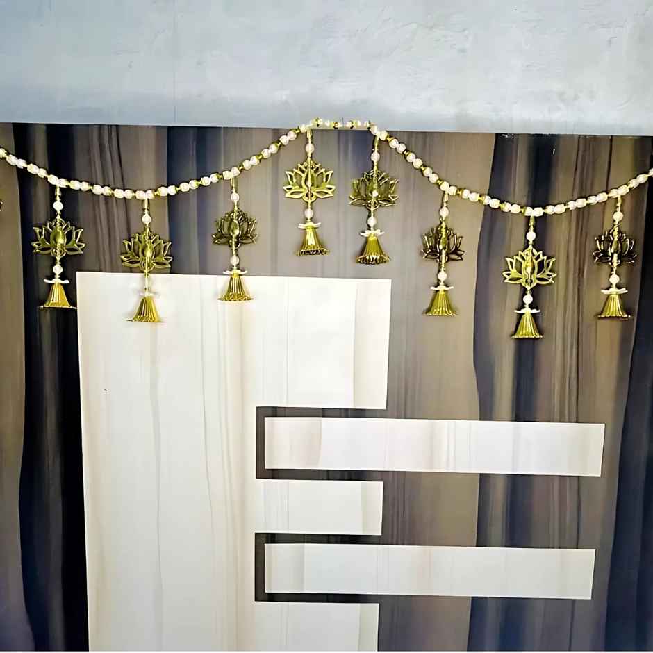 Golden Lotus & Bell Toran For Door | Gold | IGP