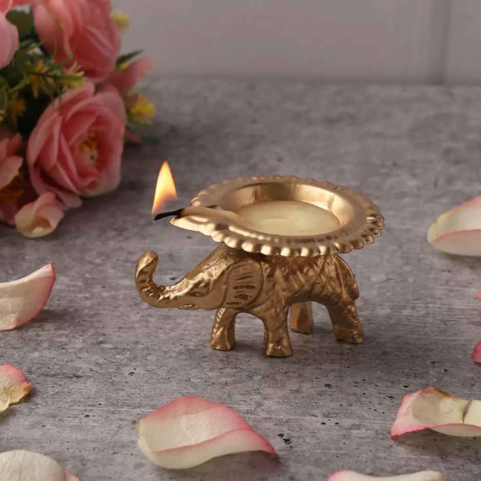 Elephant Diya Tealight Candle Holder | Resin | Gold | Urban Born