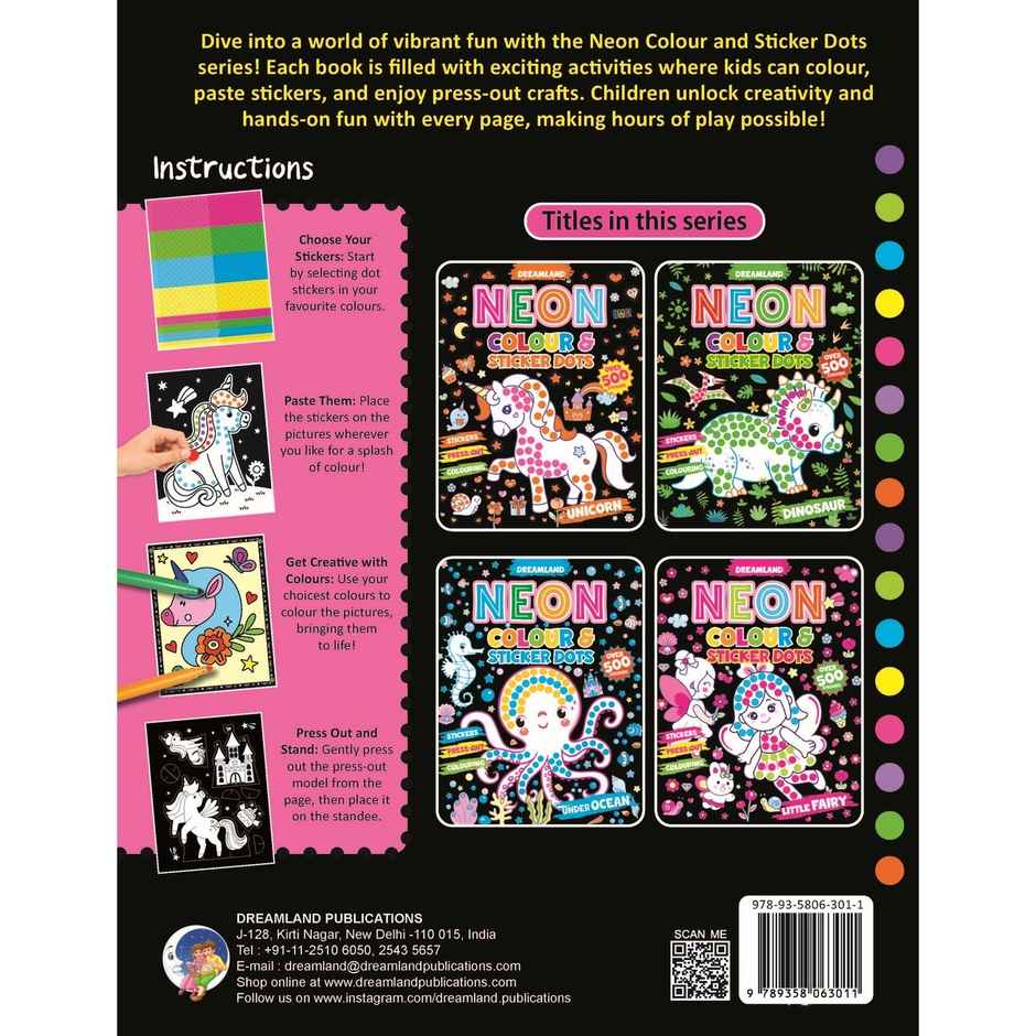 Unicorn Neon Colour & Sticker Dots Book Over 500 Stickers Book for kids Ages 3-7|Fun Coloring Book