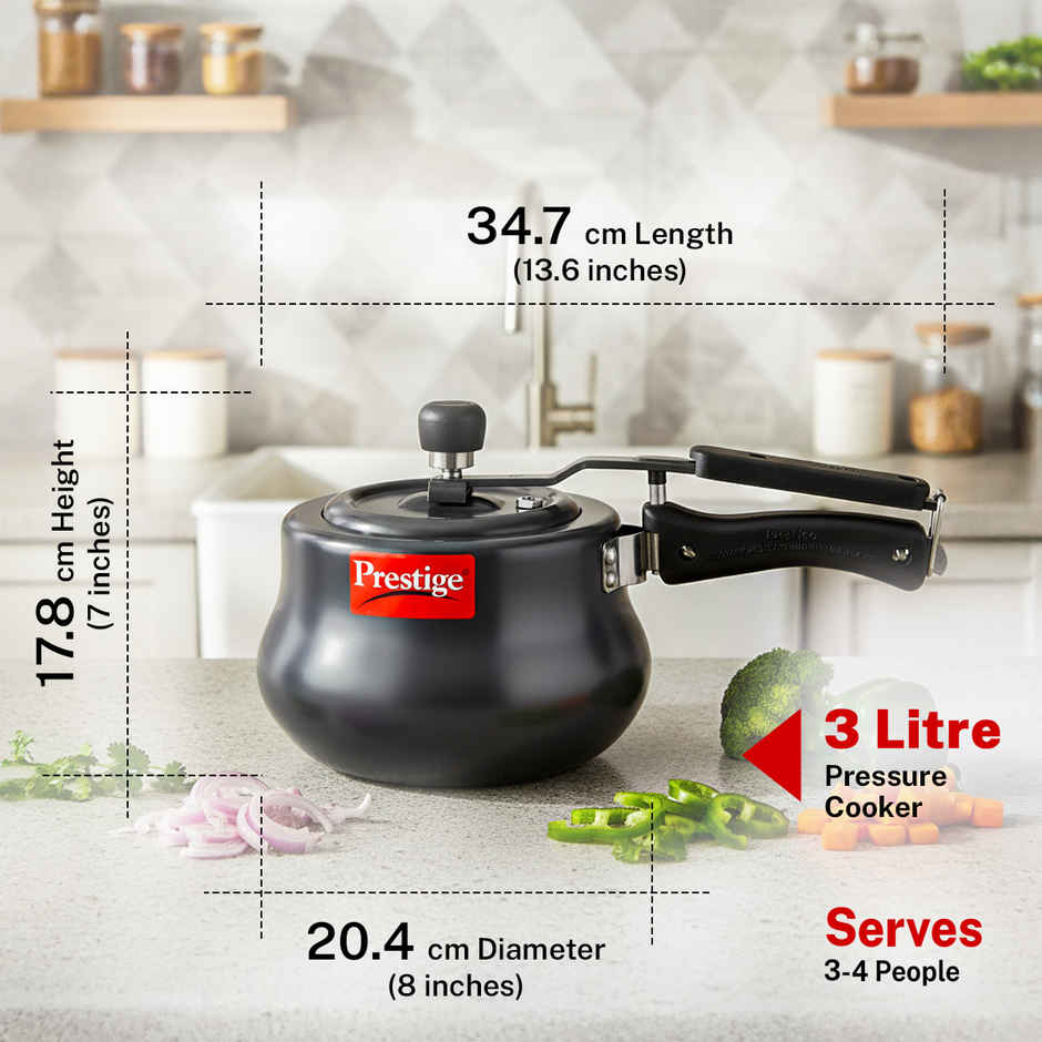 Prestige Nakshatra Plus Svachh HA Aluminium Handi Pressure Cooker 3L,Ind Base,Spillage Control,Black