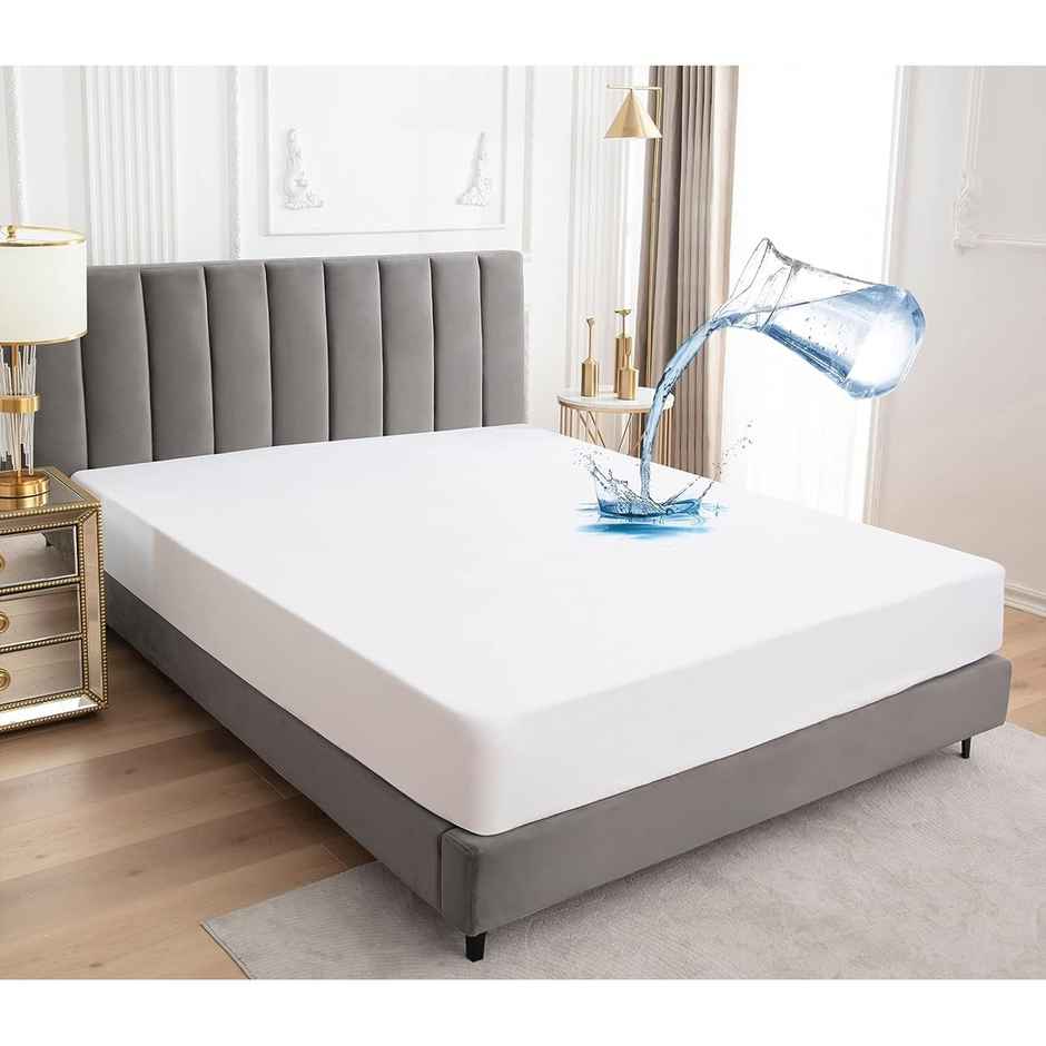 BAY6 White Terry Cotton 220 GSM Waterproof Mattress Protector For Queen Size Bed