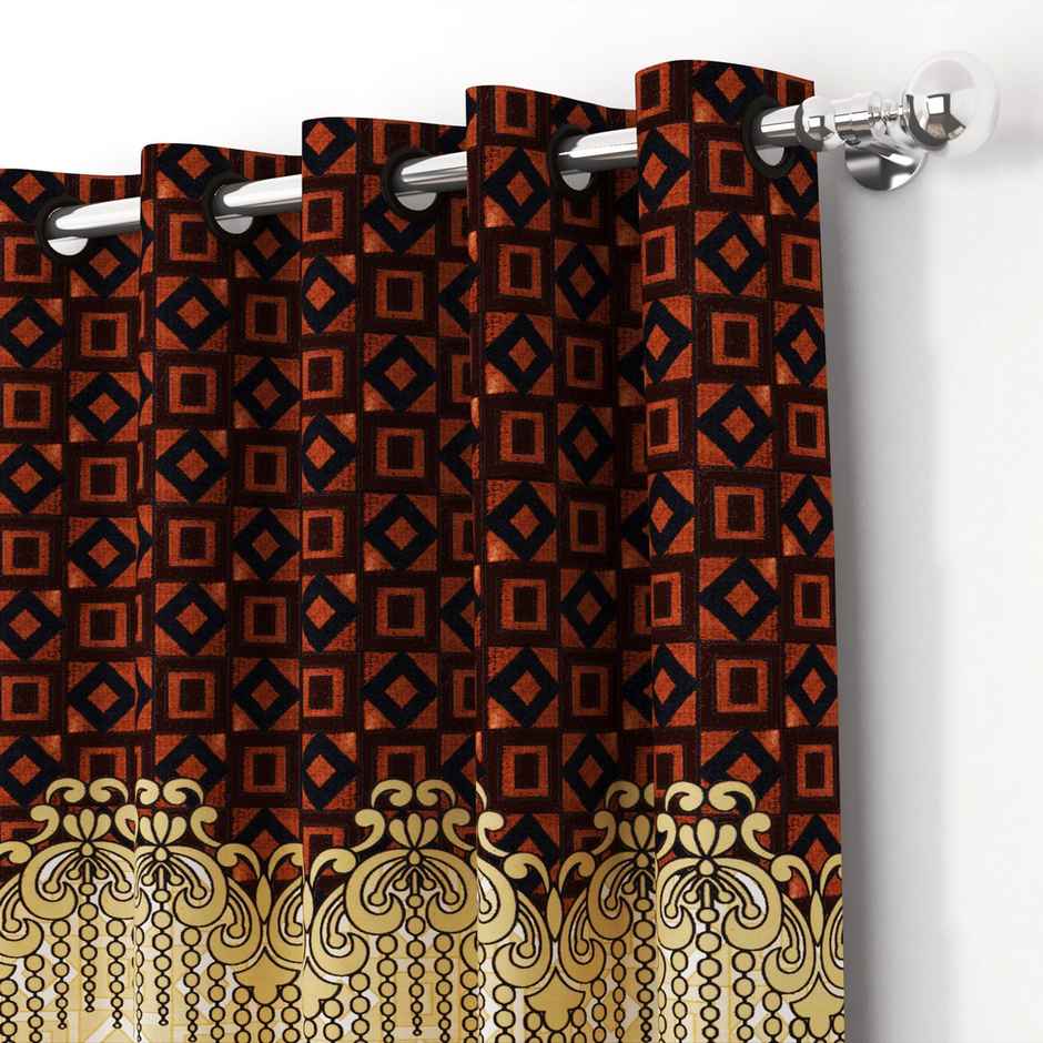 Story@Home 200 GSM Polyester Ethnic 2 Piece Window Curtain | Dark Brown & Ivory