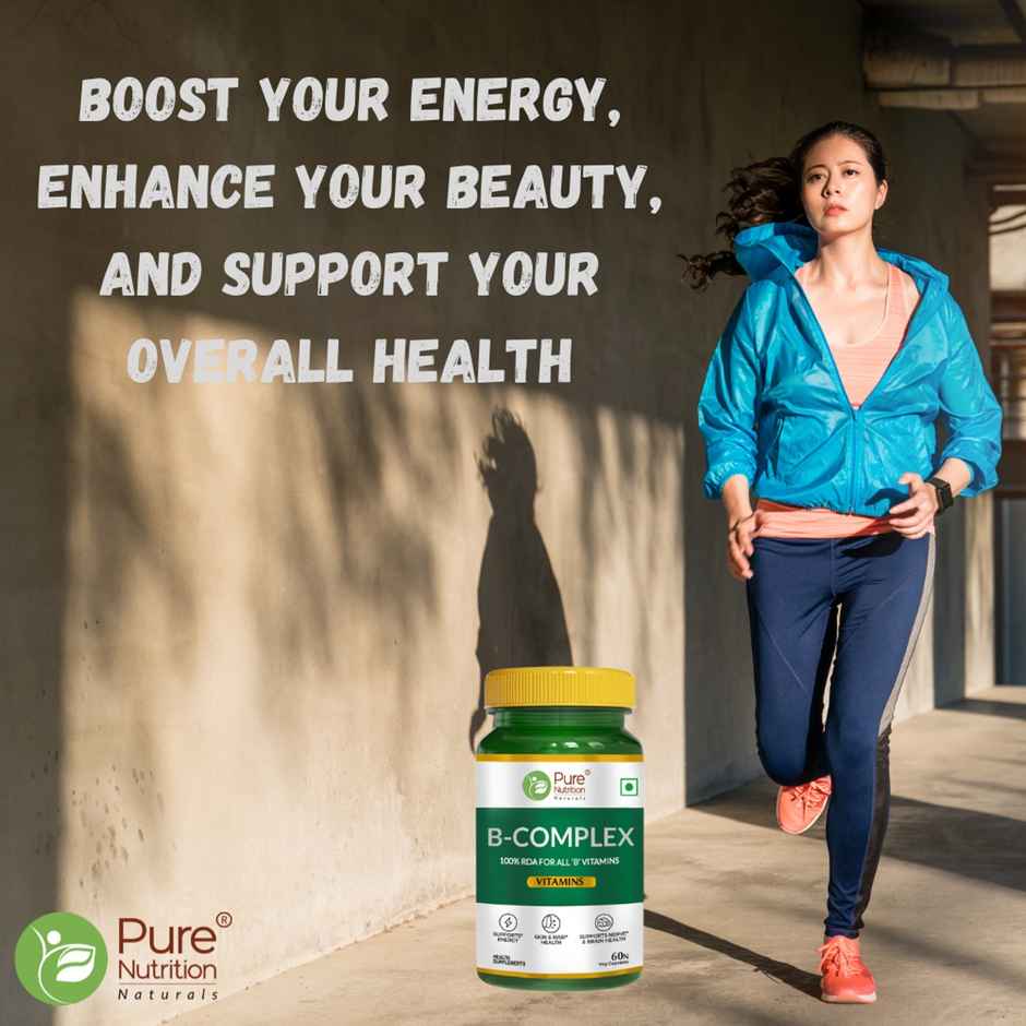 Pure Nutrition Vitamin B-Complex Tablets - 60 VEG Caps with B1 B2 B3 B5 B6 & B9