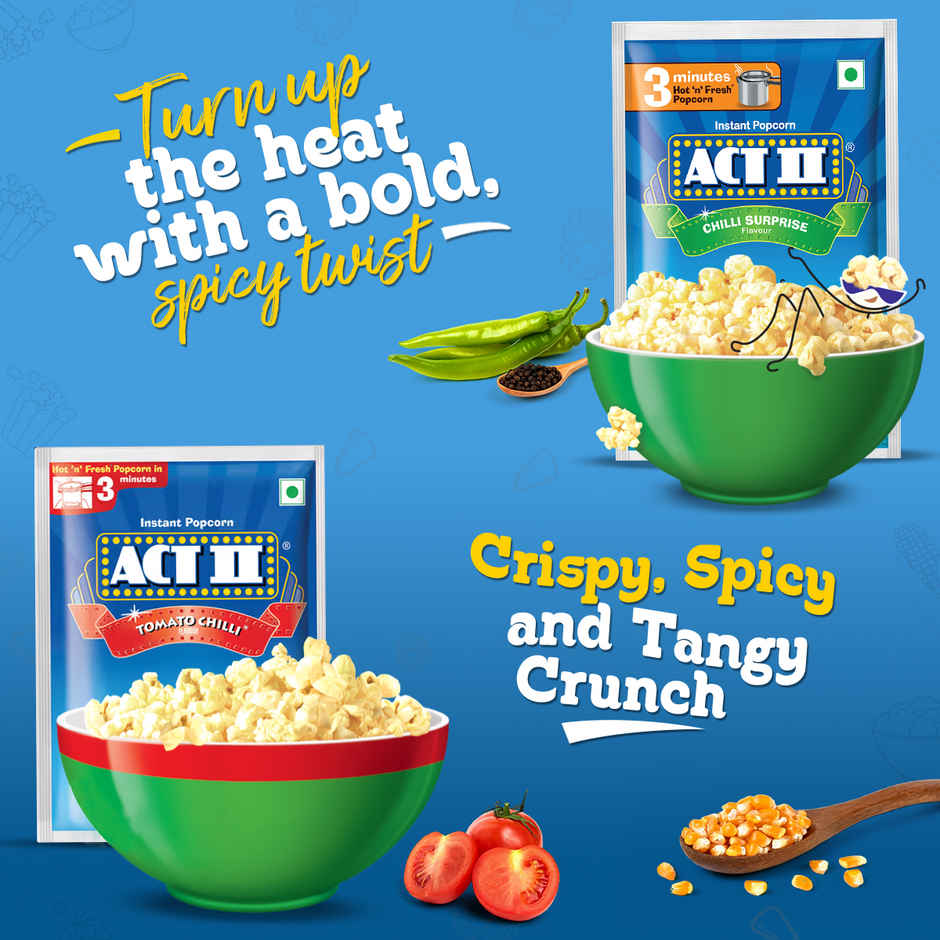 ACT II Instant Tomato Chilli  Popcorn | Tomato Chilli Seasoning Sachet included | Ready in 3 minutes