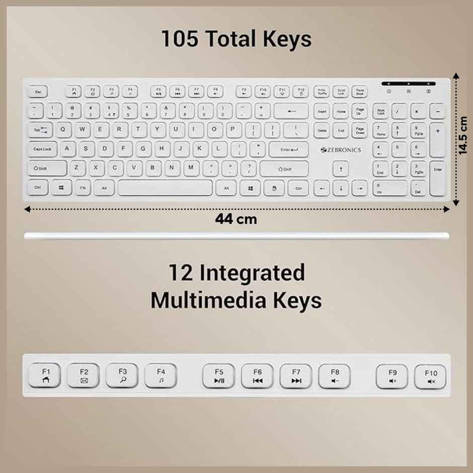 Zebronics K51 Wired Keyboard With 105 Keys, 1.3M Cable Key, Usb 12 Integrated Plug And Play (White)