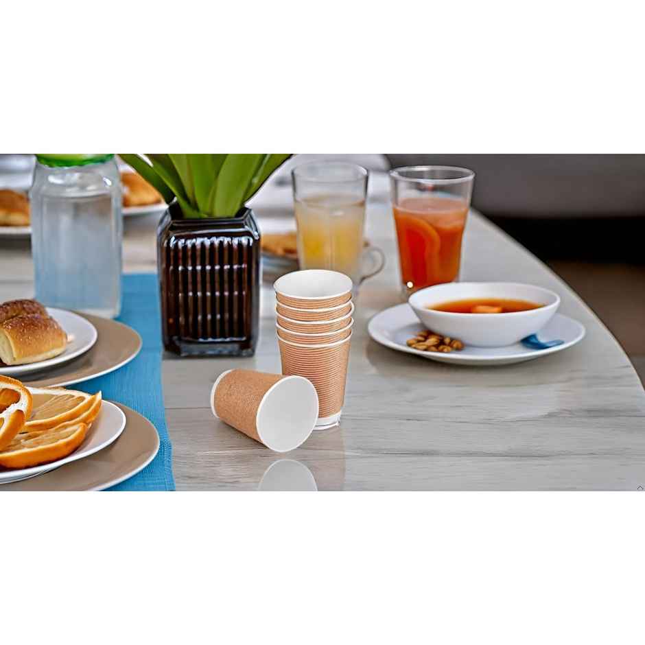 Rippled Paper Cup | Khaki | 250 ml | Pack of 10 | Careswipe