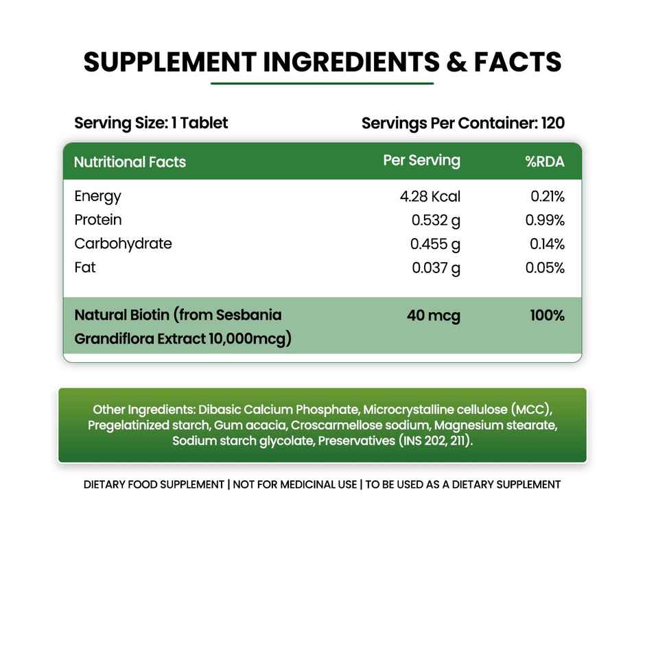 Himalayan Organics Biotin Sesbania Extract for Hair Growth 120 VEG Tablets