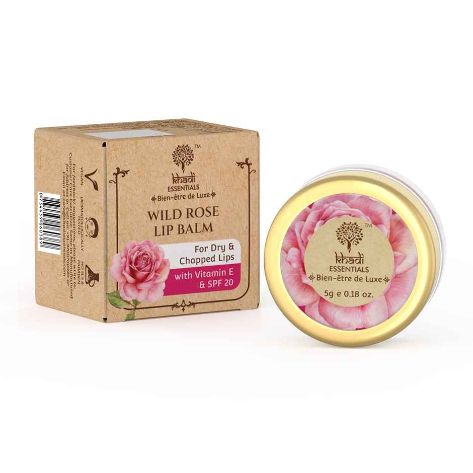 Khadi Essentials Wild Rose Lip Balm With Vitamin E | SPF 20 | Repairs & brightens Lips