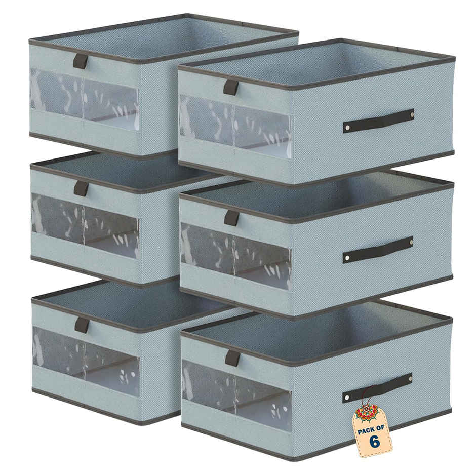 Kuber Industries (Pack of 6) Foldable Storage Box for Saree | Blankets | Books | Grey