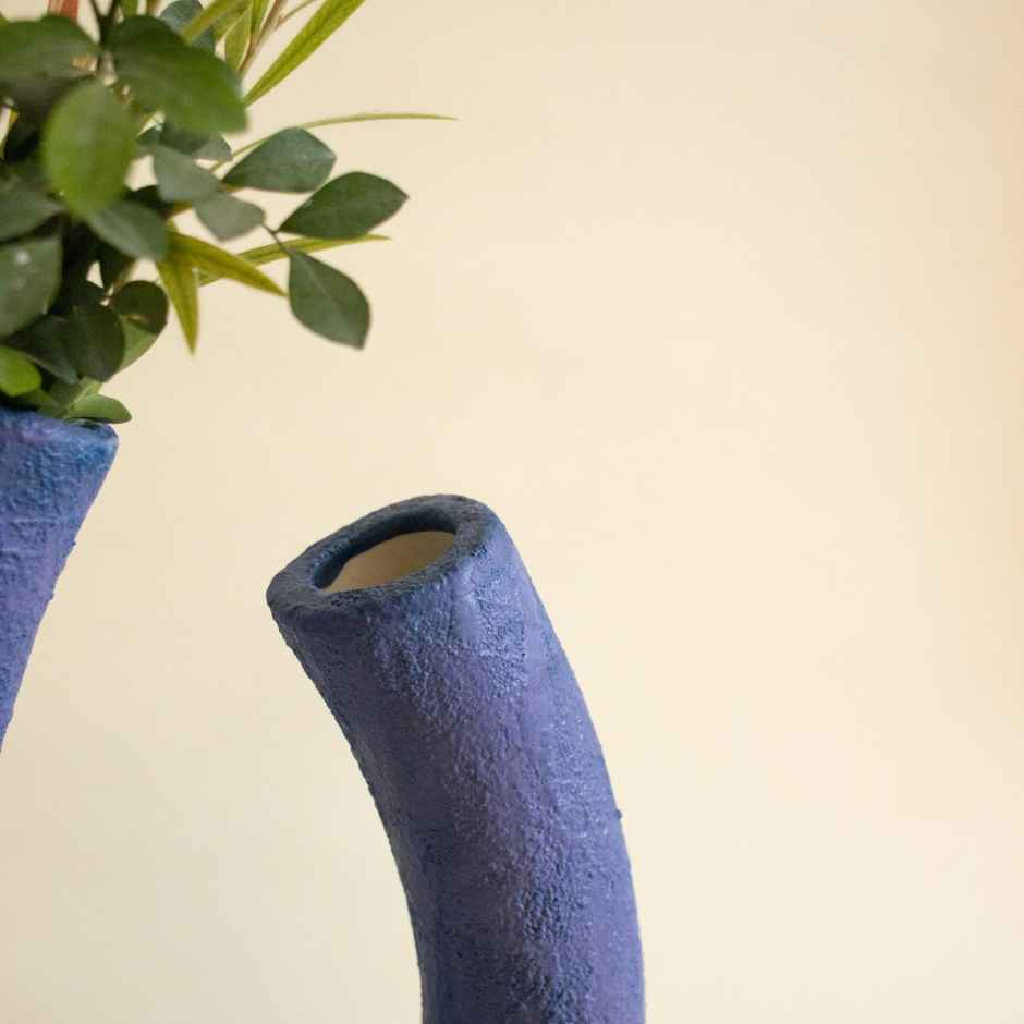Gaachi Textured Vase in Blue | Handcrafted Ceramic Home Decor
