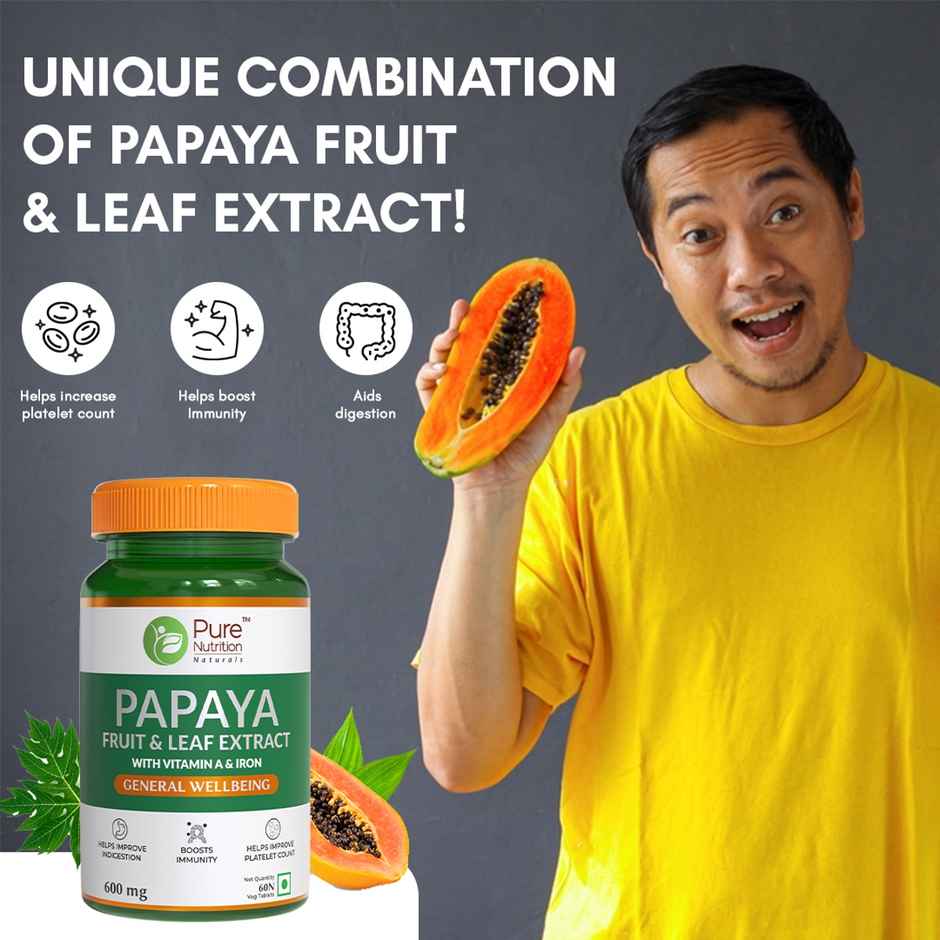 Pure Nutrition Papaya Leaf & Fruit Extract Supplement 60 VEG Capsules With Vitamin C