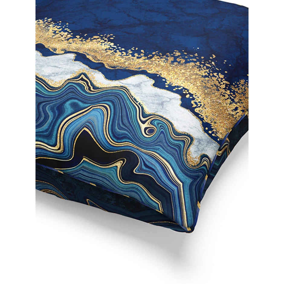 Bianca Designer Reversible Printed Silk Linen Cushion Covers | 16 X16 | Abstract | Navy, Gold