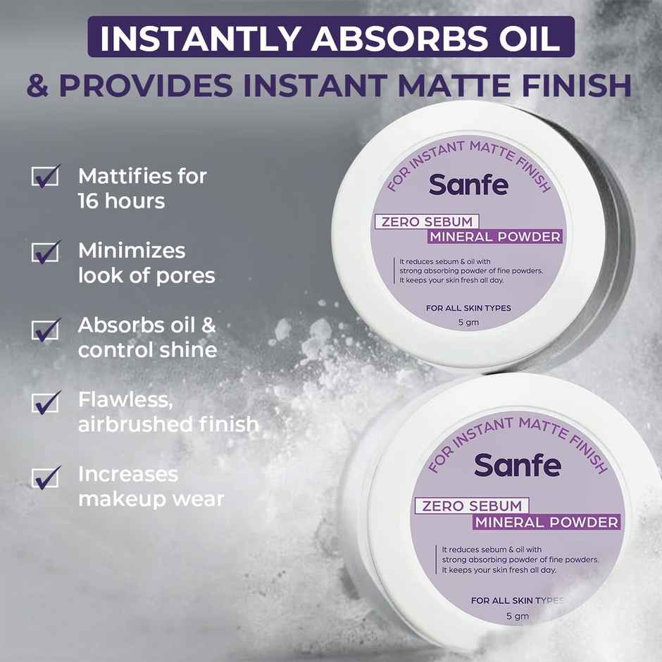 Sanfe No Sebum Mineral Powder For Instant Matte Finish Controls Excess Sebum - 5Gm