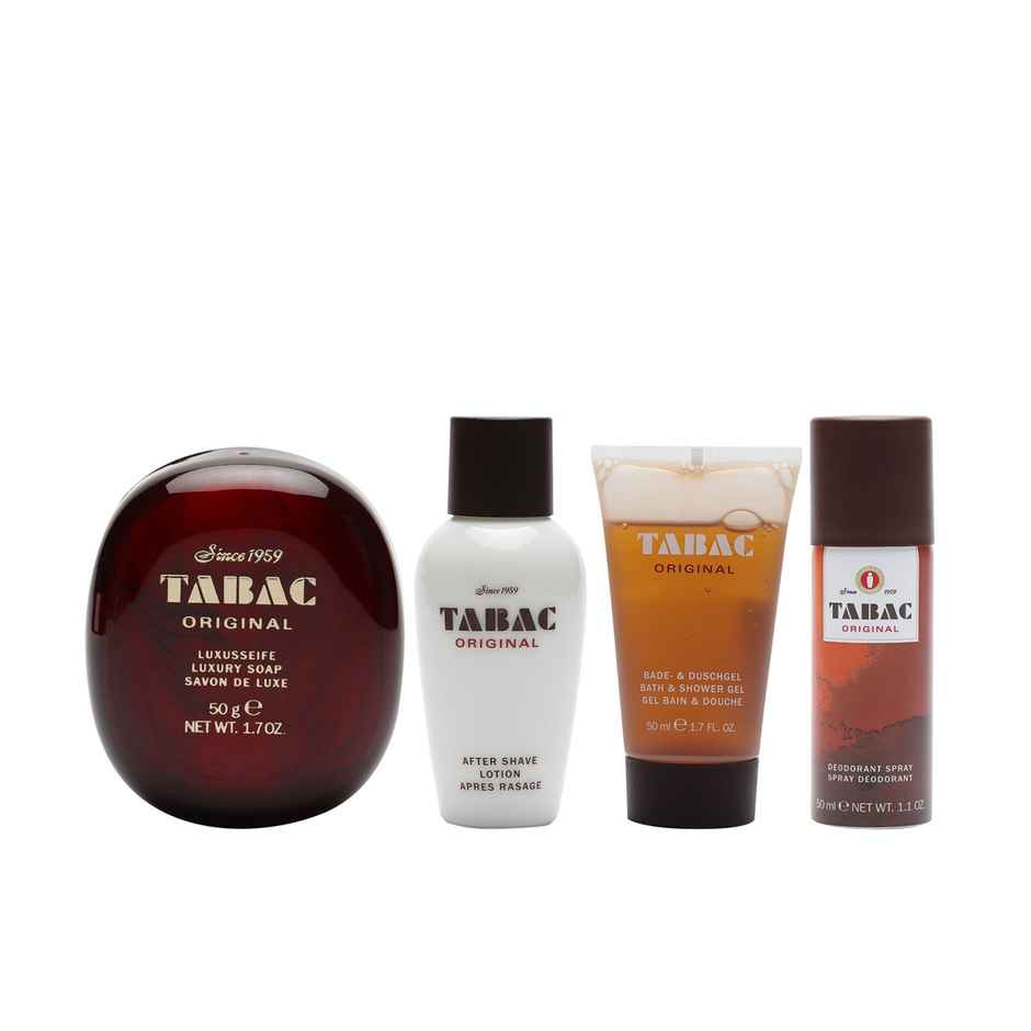 Tabac Original Quattro Mini Set Deo, Soap ,Bath, Shower Gel, After Shave Lotion