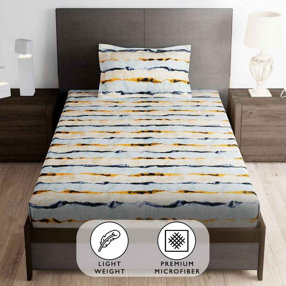 Story@Home 160 TC Microfiber Single Abstract Flat Bedsheet | Grey & Cream