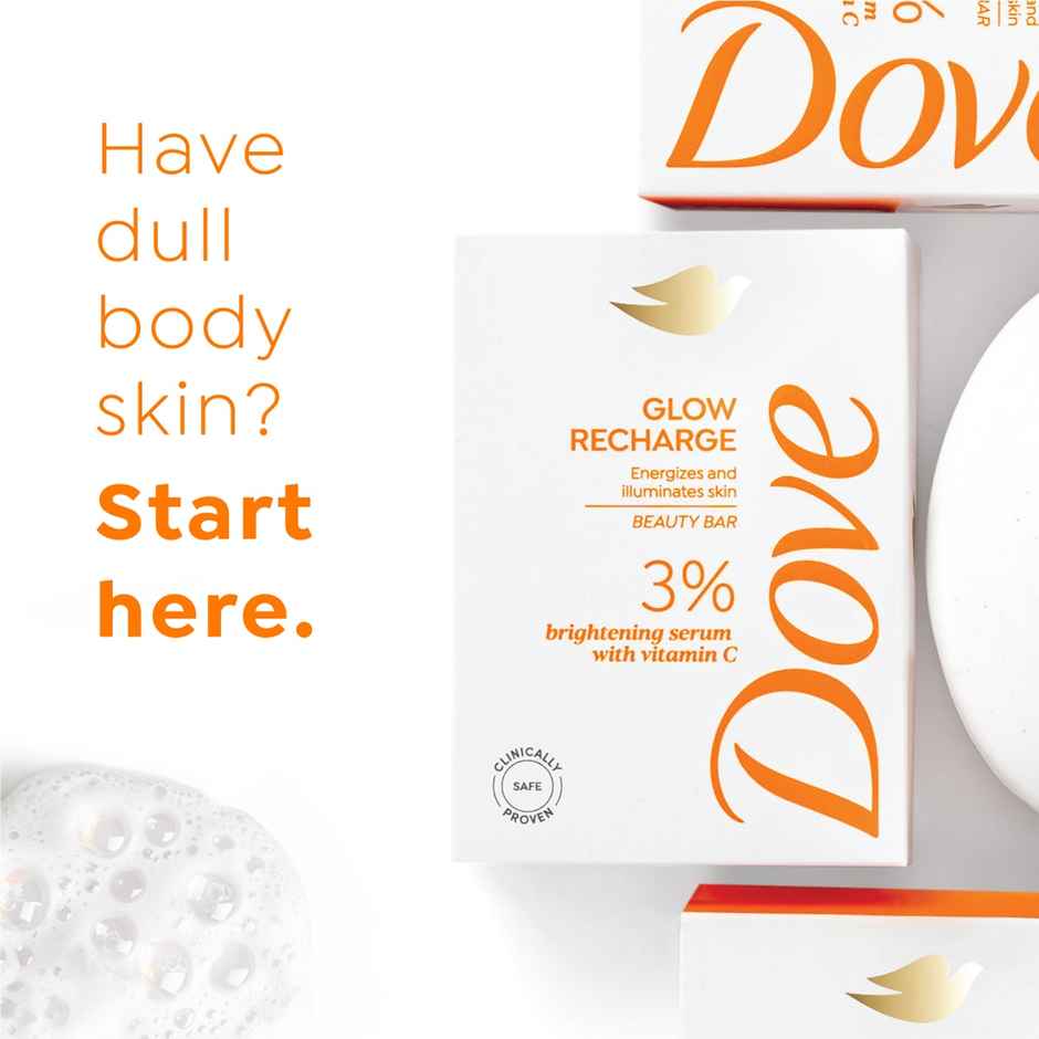 Dove 3% Brightening Serum + Vitamin C Glow Recharge Serum Beauty Bar | Pack of 3
