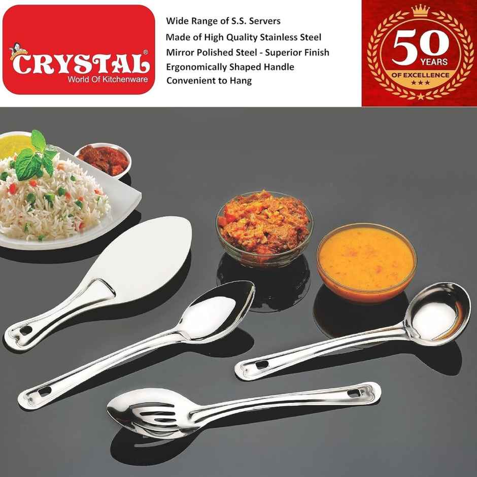 Crystal - Cc943 Oval Medium Stainless Steel Serving Spoon Silver 22.5 Centimeter