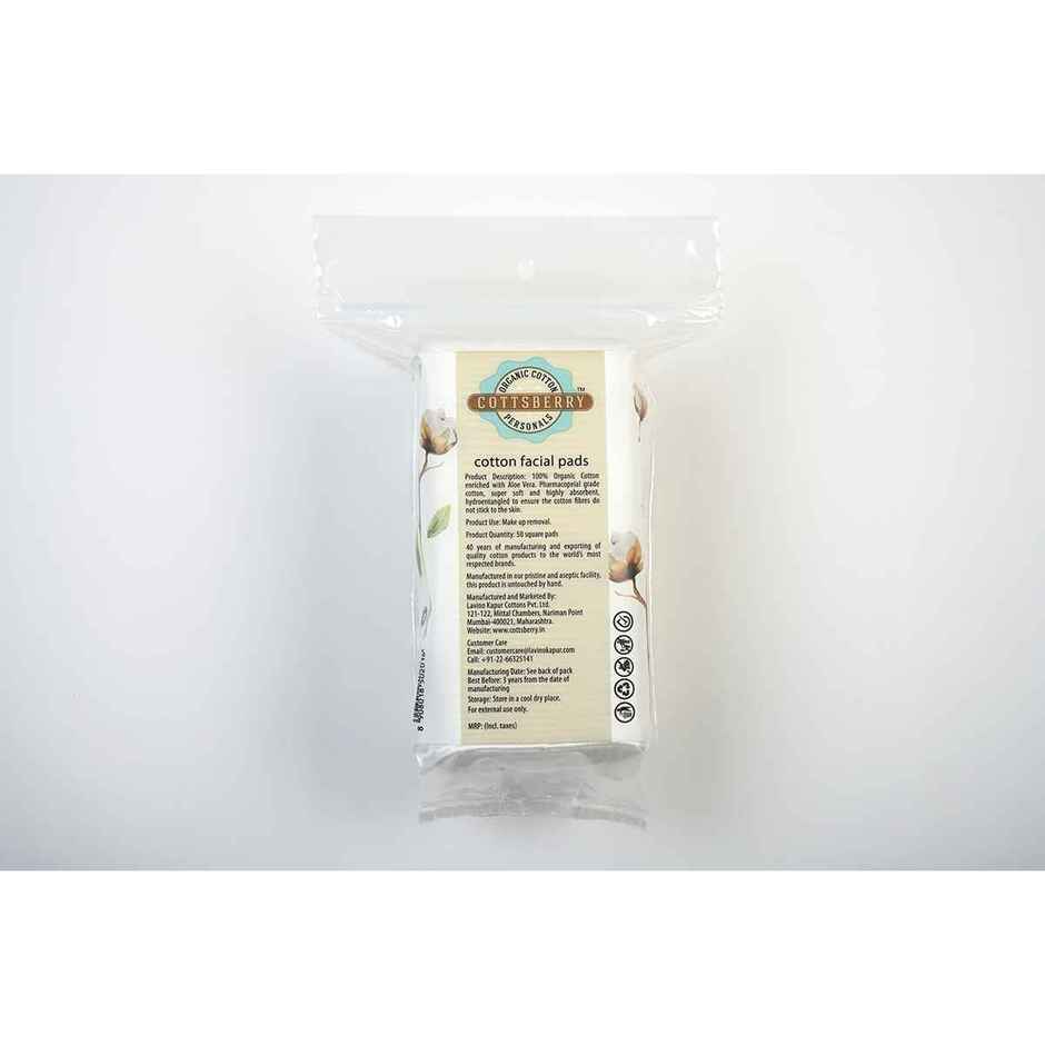 Cottsberry Organic Cotton Square Facial Pads with Aloevera