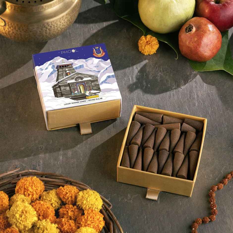 Kedarnath Dhoop Cones Govind Gulab Fragrance Made From Temple Flowers | 40 Pcs | Phool