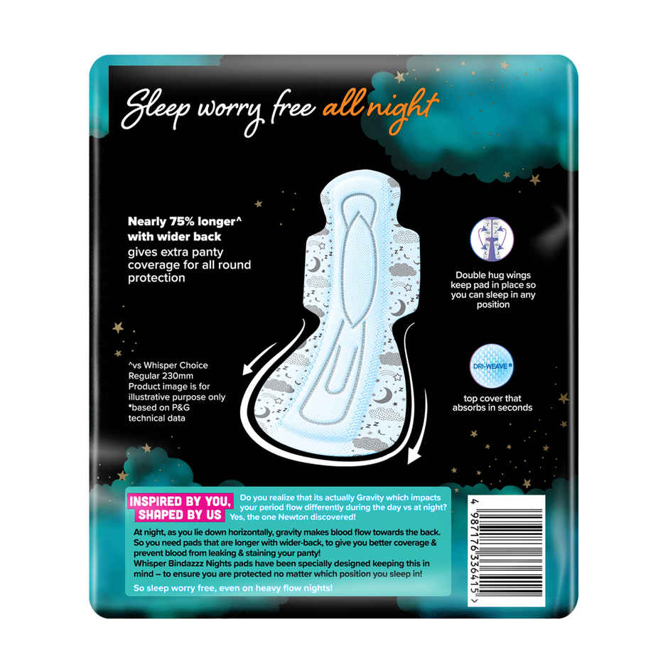 Whisper Bindazzz Nights Sanitary Pads | XXXL | 20 pcs