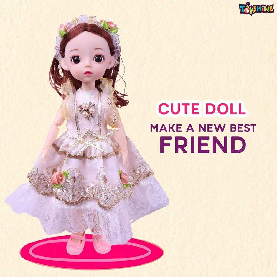Toyshine Cute Doll with 3D Eyes & Beautiful Wedding Dress | With Movable Joints | 12 Inch | White