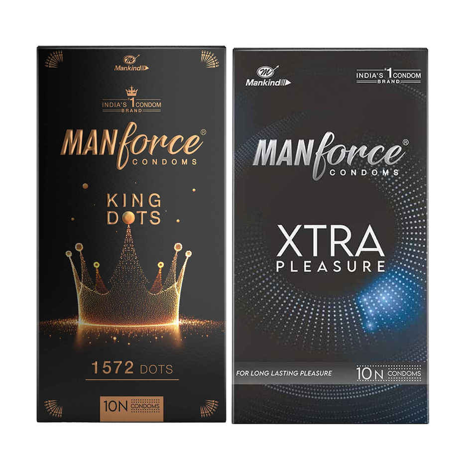 Manforce King Dot | Spiral-Dotted Condom For Enhanced Pleasure (1pc) & Manforce Xtra Pleasure Climax Delay Dotted Condom (1pc) Combo