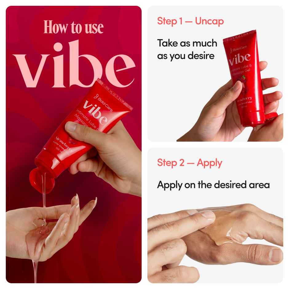 Bold Care Vibe - Strawberry Flavoured Water-Based Intimate Lube (100ml) & Bold Care 404 Mutual Pleasure Condoms For Men (Pack Of 10) (10pc) Combo
