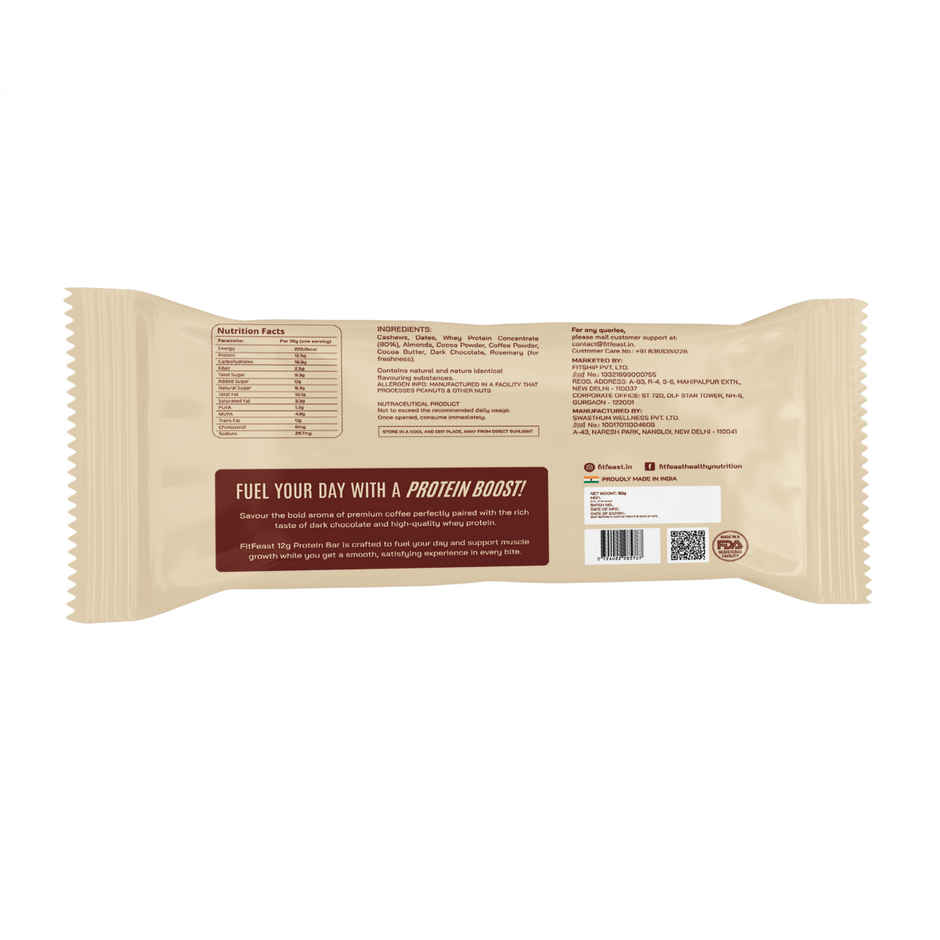 FitFeast Mocha Boost Protein Bar (6) | 12g Protein | All Natural, Tastes Like Real Chocolate