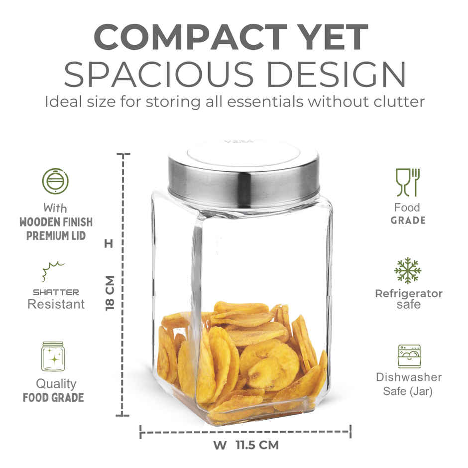 Yera Premium Glass Jar With Steel See-Through Lid 1 Pc 1070 ml (Each)