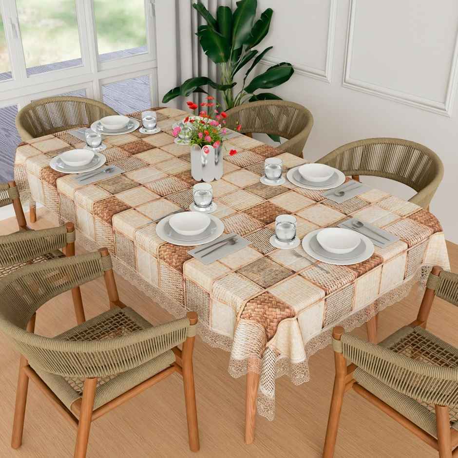 Kuber Industries PVC Waterproof Chatai 6 Seater Dining Table Cover | 60x90 Inch | Brown