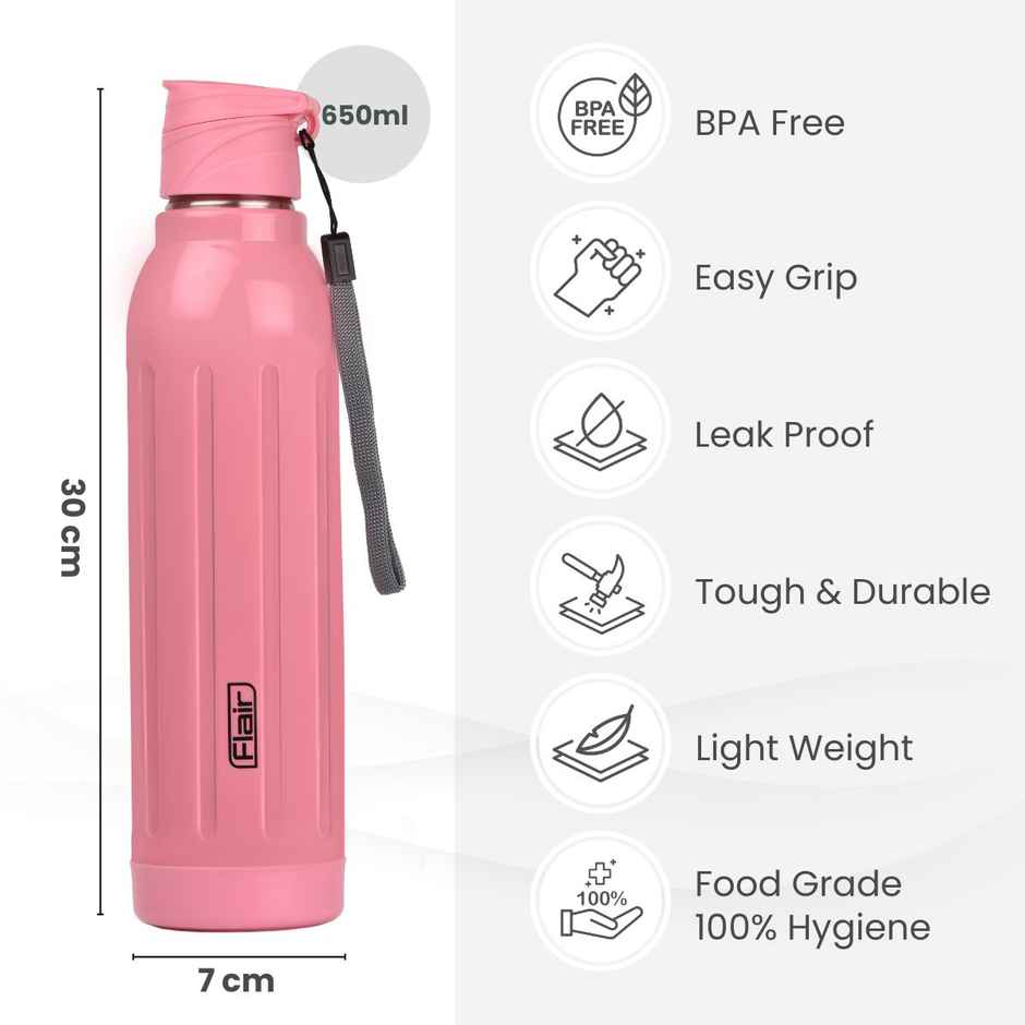 Flair Arrow Stainless Steel Inner Insulated Water Bottle 900Ml Pink
