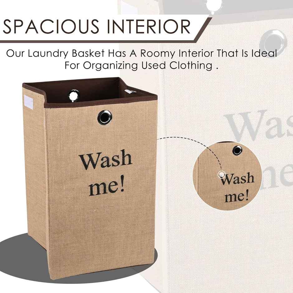 Kuber Industries | 75 L | Jute Fabric Foldable Laundry Basket with Ring | Velcro Lid | Brown