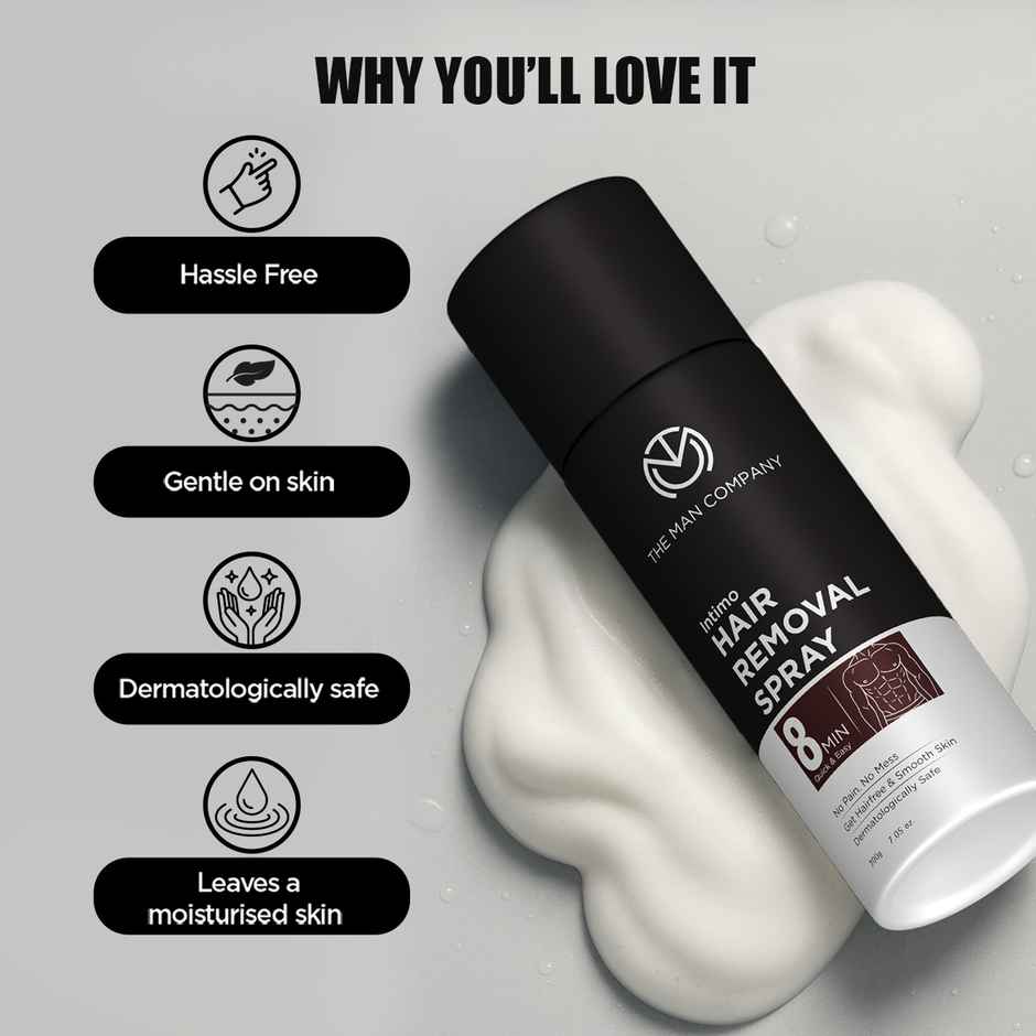 The Man Company Intimo Hair Removal Spray cream Spray (200 gm) I Contains aloevera & glycerin I for Men & Women |mild & easy to use