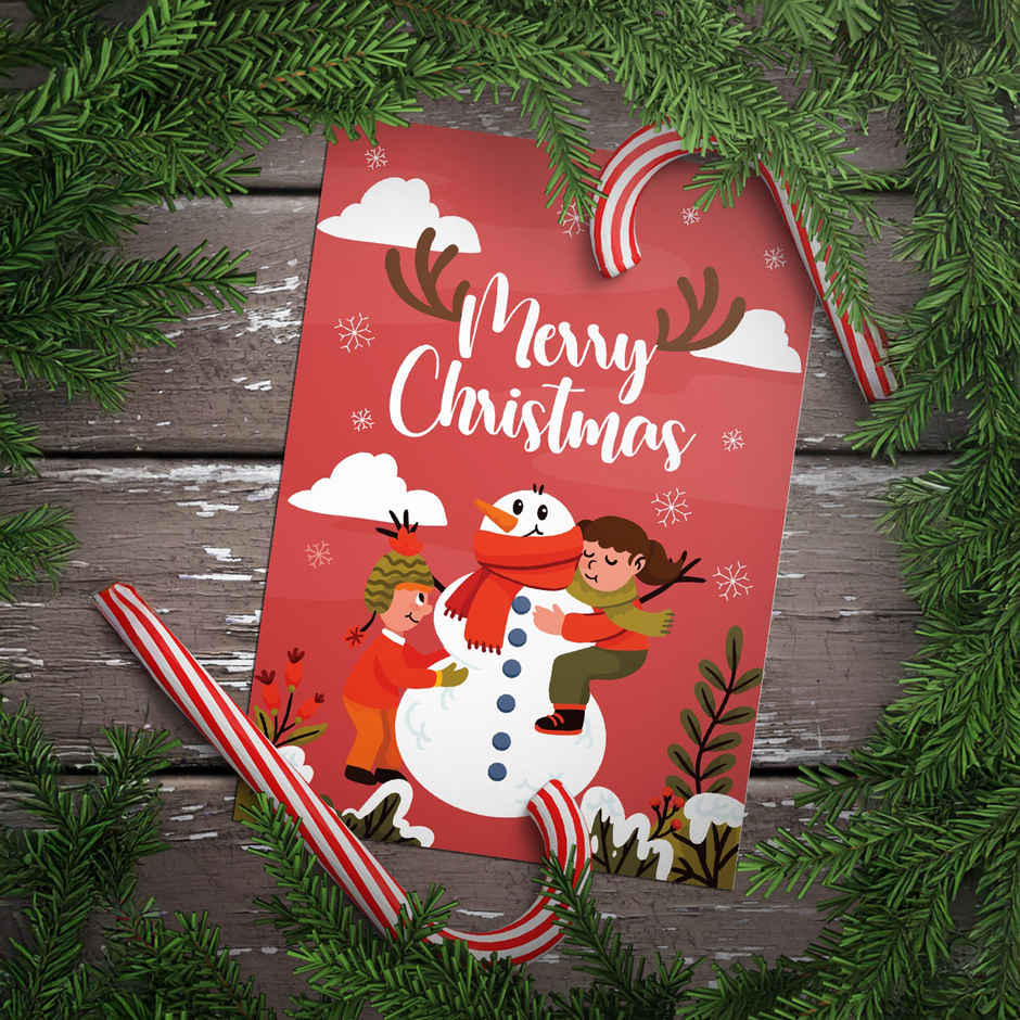 Red Snowman Merry Christmas Greeting Card | Mad Over Print