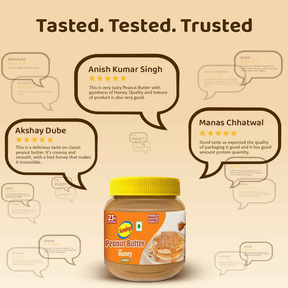 Sundrop Peanut Butter with Honey | Crunchy | 23% Protein |Premium Roasted Peanuts|No Preservatives