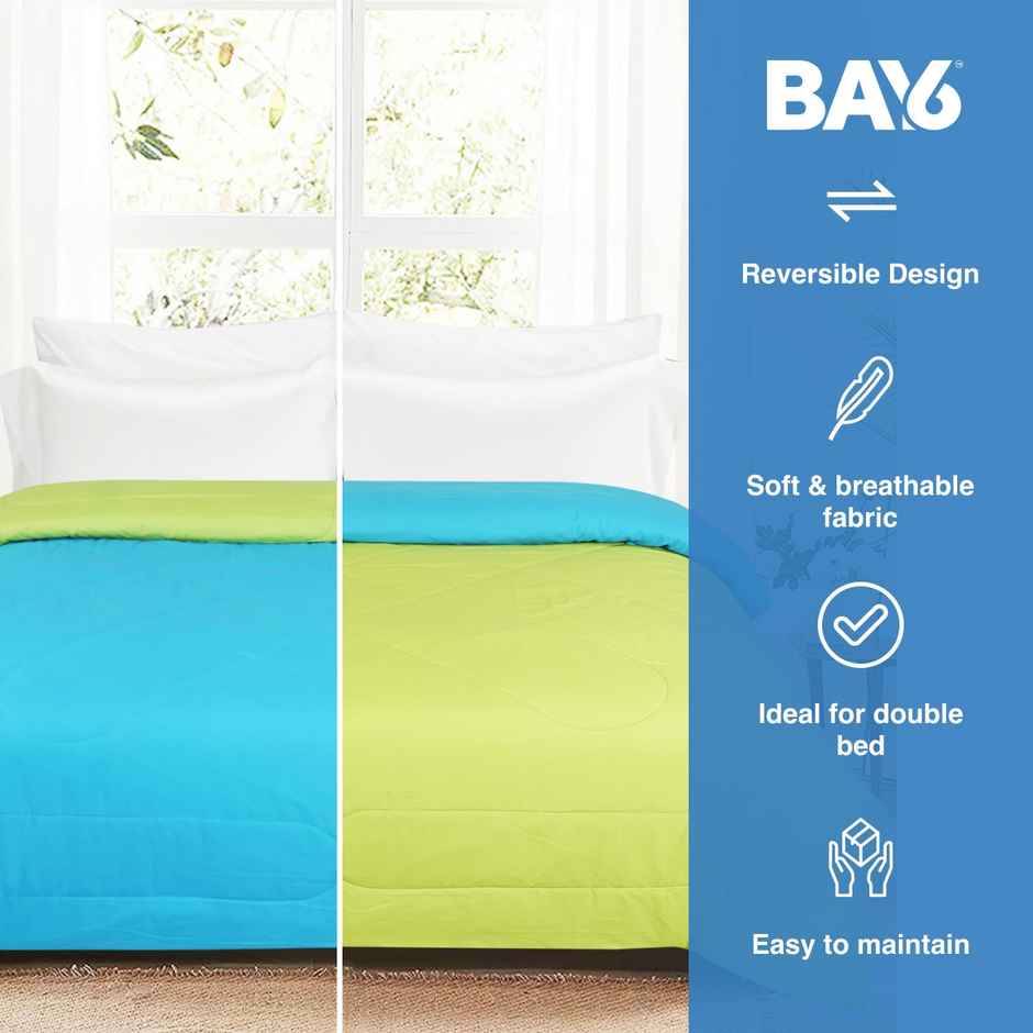 BAY6 Double Bed Reversible Comforter | Green & Sky Blue | 220 x 240 cm