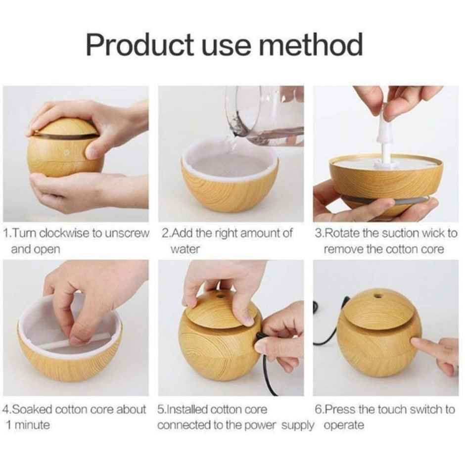 DesiDiya 12Watt Round Magic Wooden Cool Mist Humidifier - Essential Oil Diffuser with LED Night Light for Car, Office, Home | One Click Controls - Beige