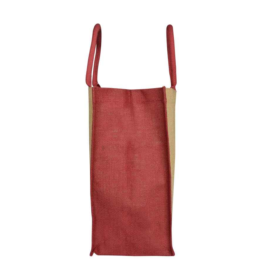 Jute Cottage Carry Bag - Sides Colour Lunch Bag | Eco-friendly | Stylish | Maroon | 14 x 12 x 7