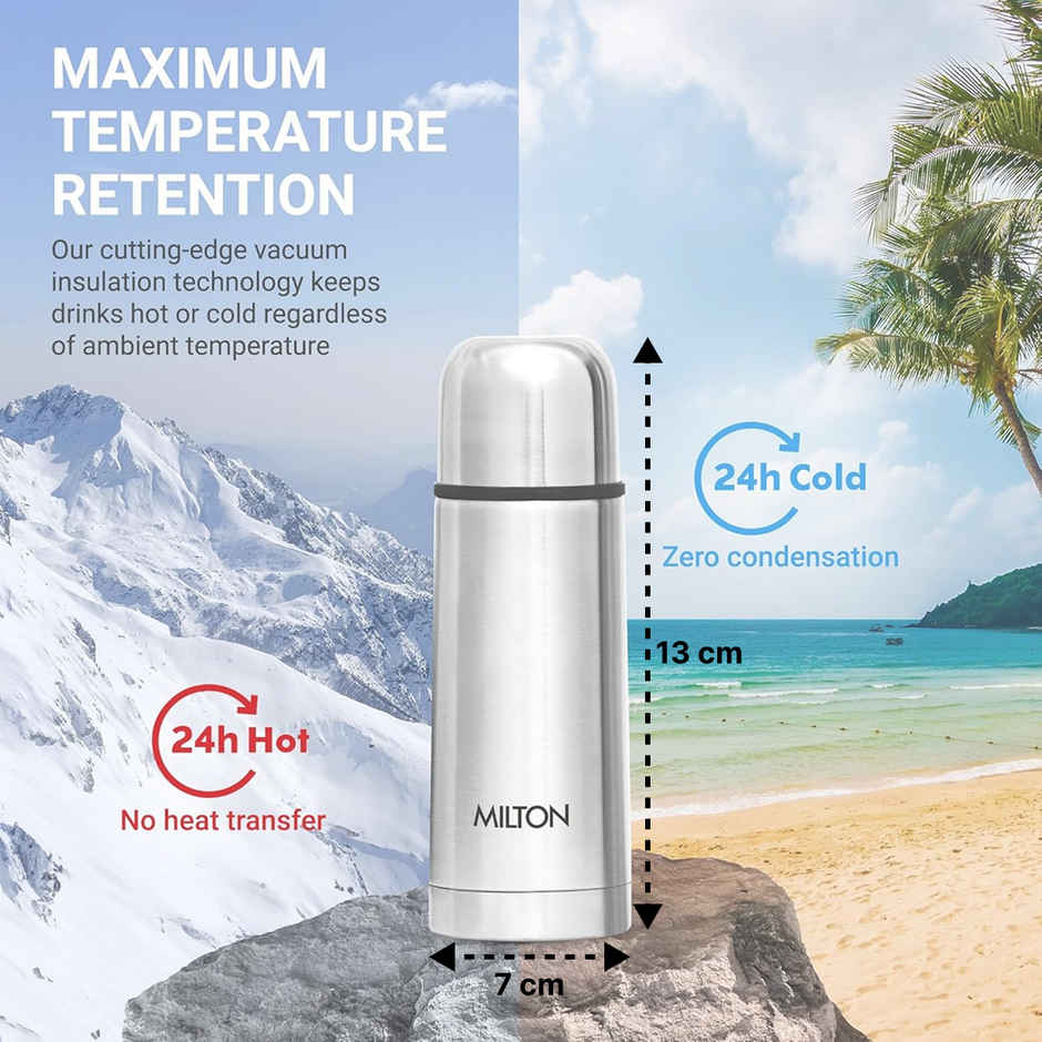 Milton Thermosteel Flip Lid Water Bottle | 24 Hrs Hot & Cold | Silver | 350 ml