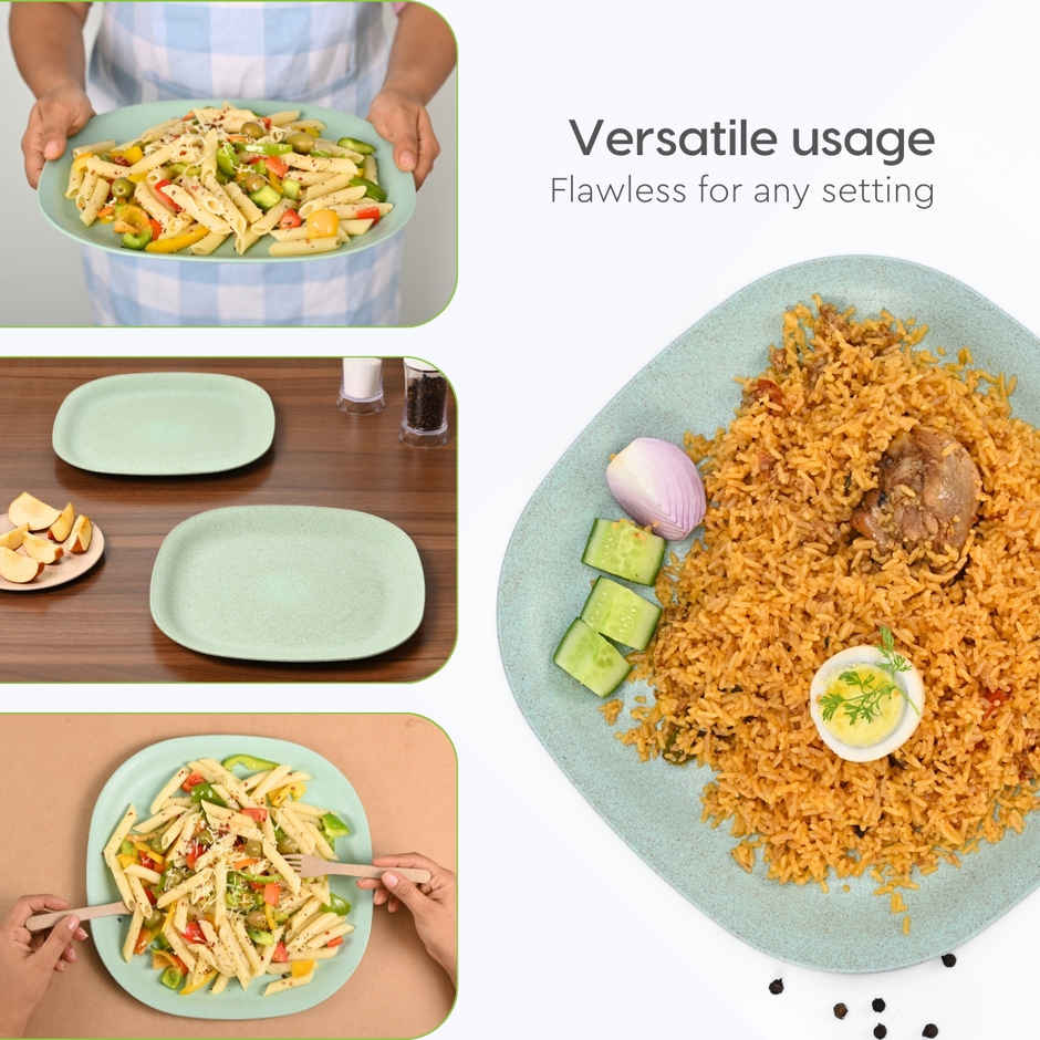 Eha Earth Friendly Square Dinner Plates | 11", 4 pcs, Multi-light | Rice Husk Biocomposite