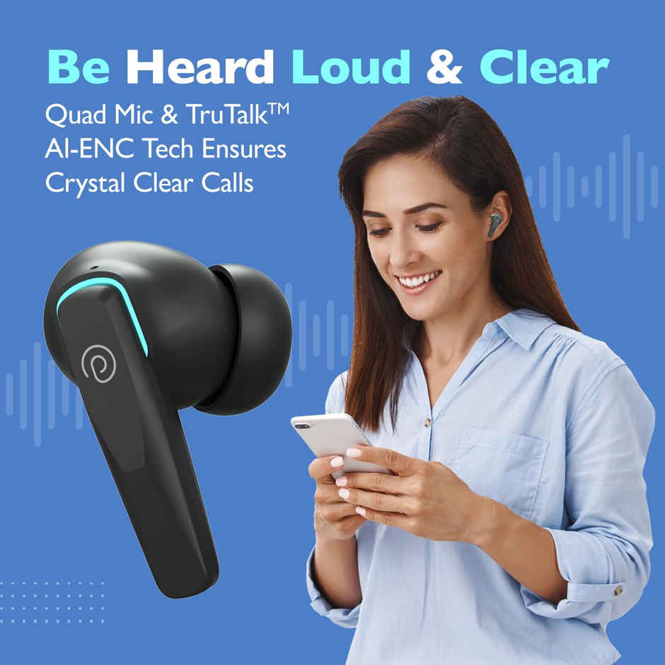 pTron Zenbuds Evo X2 TWS Earbuds | 4 Mic & ENC Calls | 50H Playtime | 40 ms Movie/Music Modes - Black