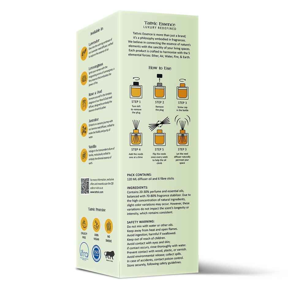 Tattvic Essence Luxury Reed Diffuser Set, Lemongrass| Helps Focus