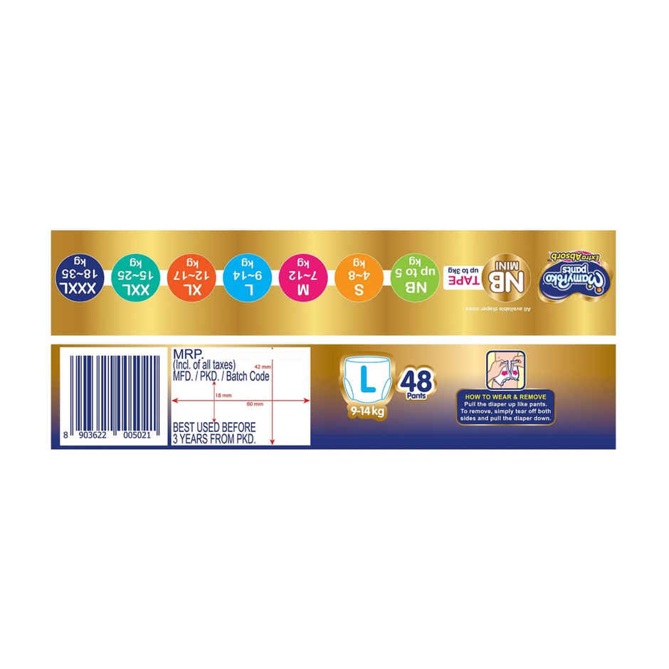Mamypoko Extra Absorb Baby Diapers | Pant Style | L | 48 pcs