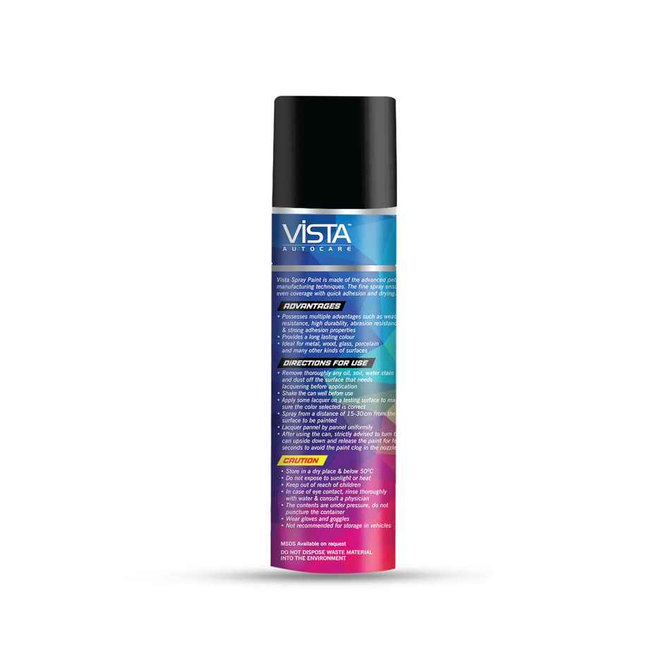 Vista Auto Care Black Glossy Spray Paint Quick-Drying | Multi-Surface for Metal