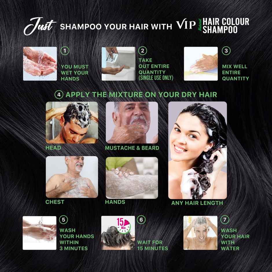 Vip Hair Colour Shampoo Men'S Black Hair Color For Beard Moustache Chest And Hand Hairs