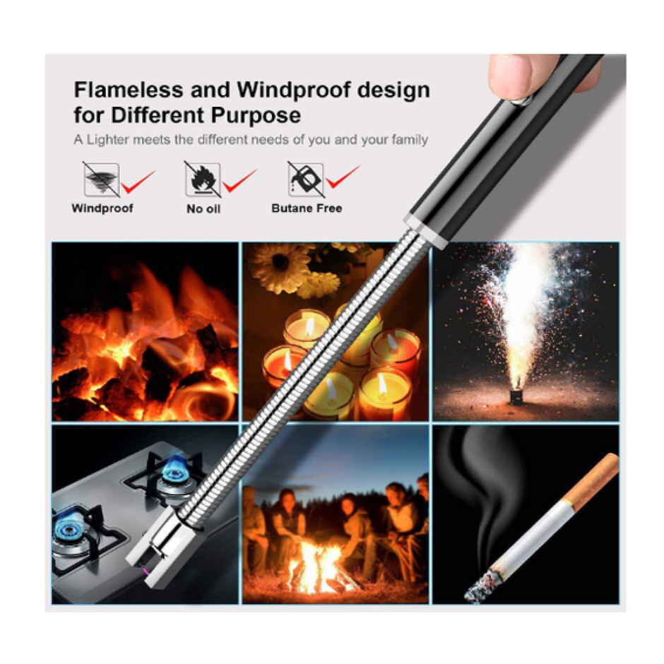 Soham USB Rechargeable Electric Lighter | Flexible Neck | Flameless Windproof Lighter | Assorted