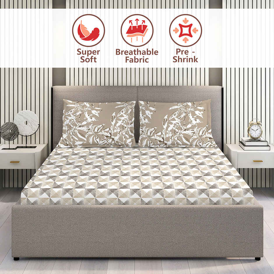 Layers Illumanating Homes 100% Cotton 150 TC Grey Double Bedsheet with 2 Pillow Covers