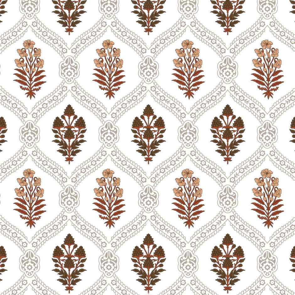 Elegant Weavers Varna Double Ethnic Bedsheet | With 2 Pillow Covers | White and Brown | 98 x 87 in